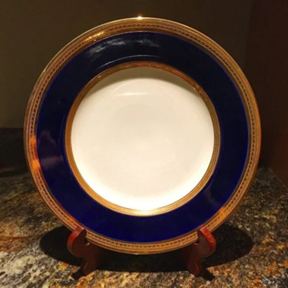 Vintage English Colfax Cobalt Blue Gold Encrusted Trim 9" Plate #6 & #7 Crazed